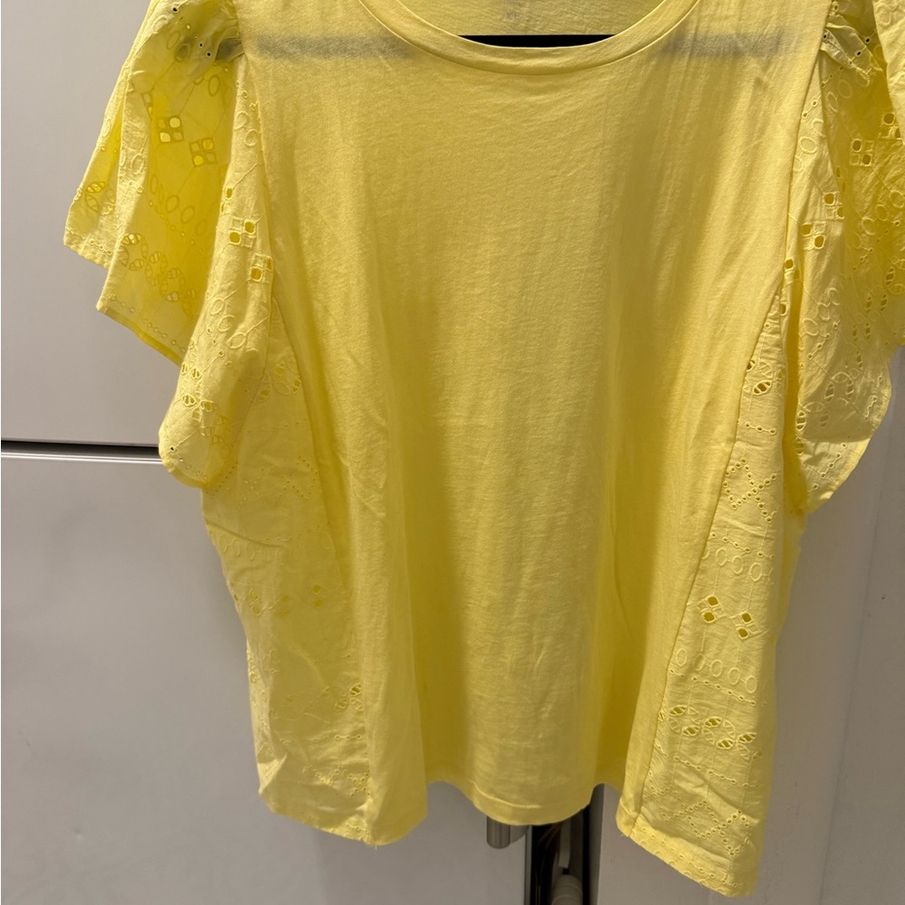 LOFT Yellow Short Sleeve Lace Top